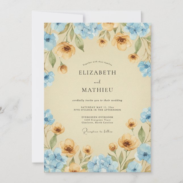 Convite Casamento Pétala Dourada Azure (Frente)