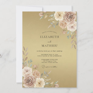 Convite Casamento Pétala Dourada Champagne