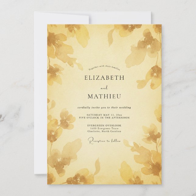 Convite Casamento Pétala Dourada em Buttercream (Frente)
