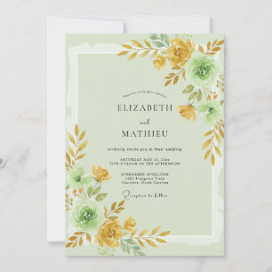 Convite Casamento Pétala Dourada Hortelã