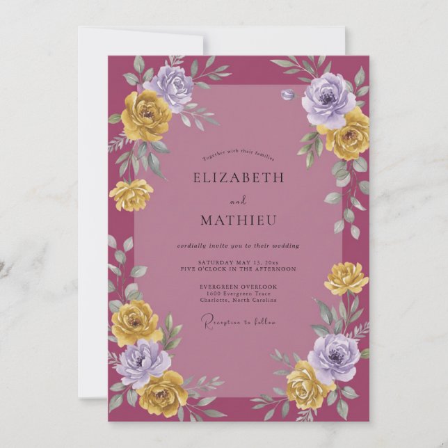 Convite Casamento Pétala Dourada Malva (Frente)