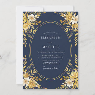 Convite Casamento Pétala Dourada Quente de Meia-Noite