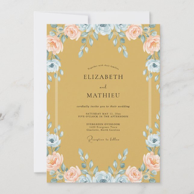 Convite Casamento Pétala Dourado-ocre (Frente)