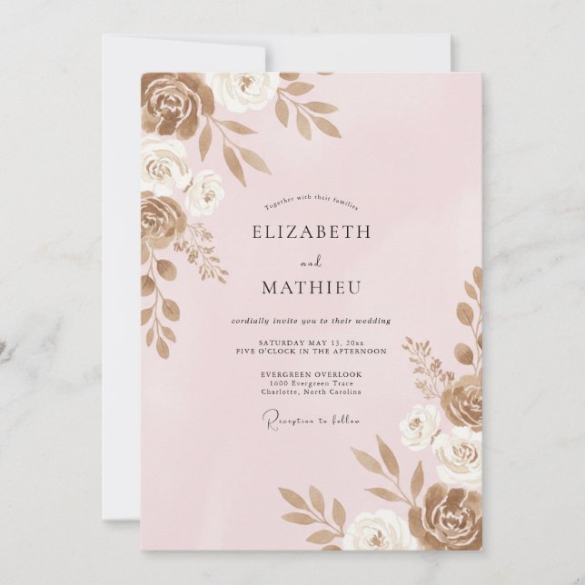 Convite Casamento Pétala Dourado Rosa (Frente)