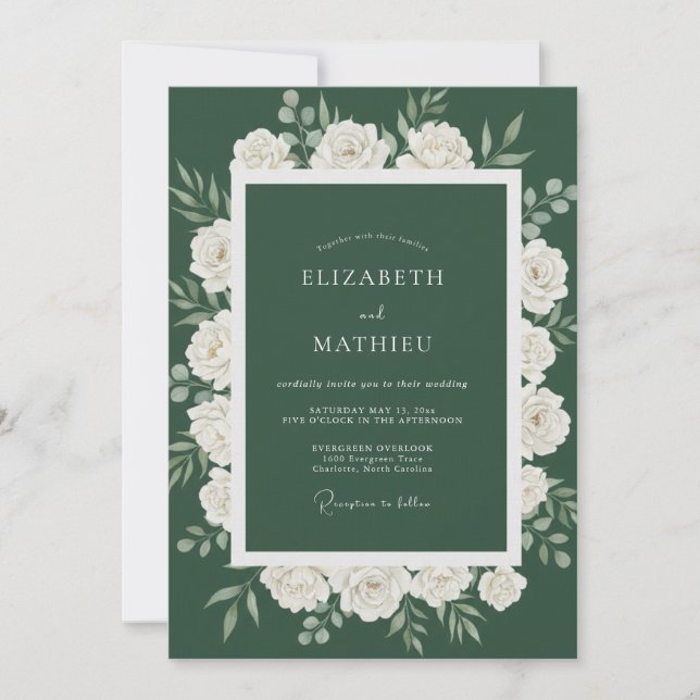 Convite Casamento Pétala Floresta Escura (Frente)