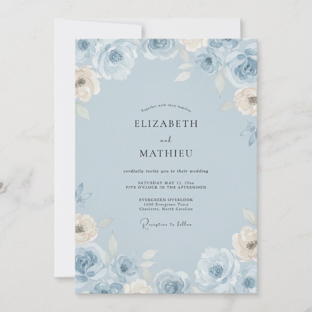 Convite Casamento Pétala Gelo Azul (Frente)