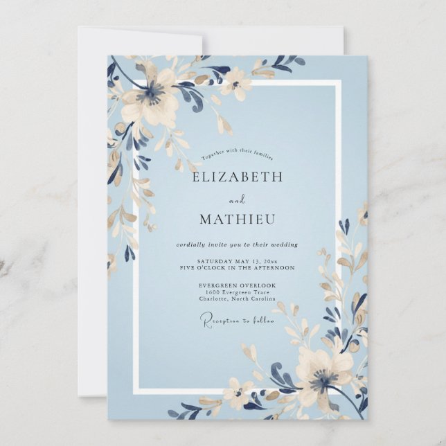 Convite Casamento Pétala Índigo Azul (Frente)