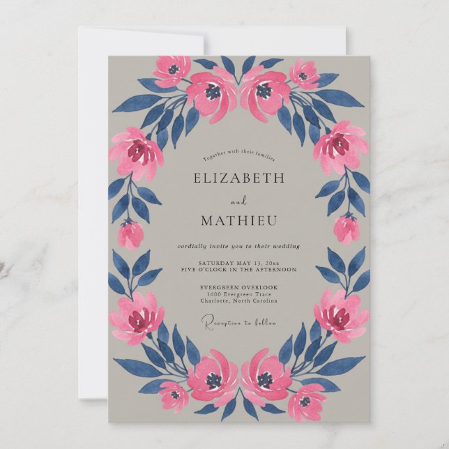 Convite Casamento Pétala Índigo Magenta (Frente)