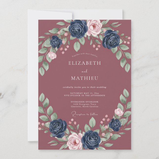 Convite Casamento Pétala Índigo Malva (Frente)