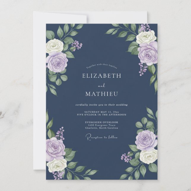 Convite Casamento Pétala Índigo Malva (Frente)