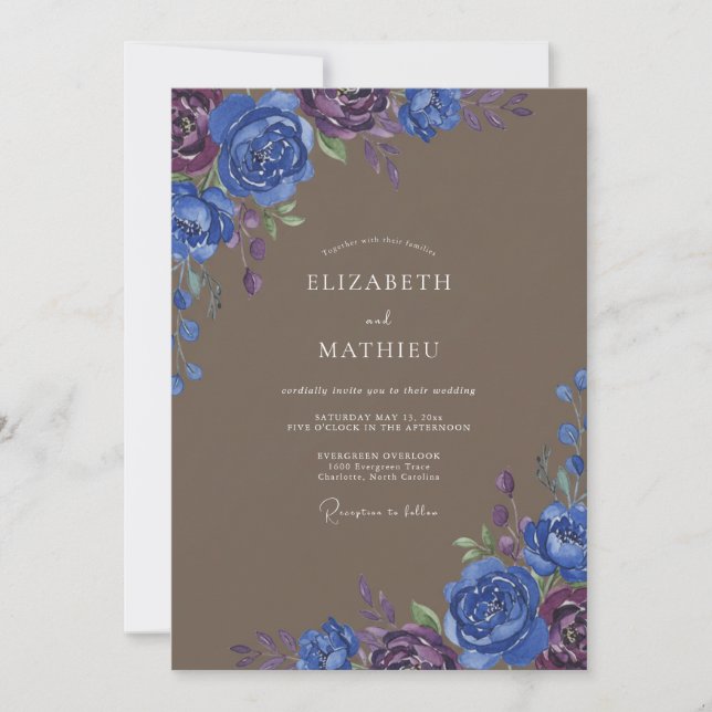 Convite Casamento Pétala Índigo Taupe (Frente)