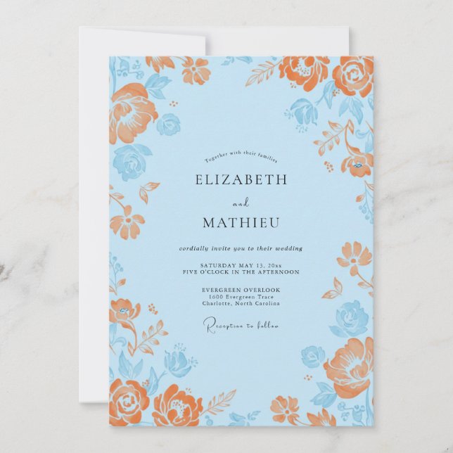 Convite Casamento Pétala Laranja Azure (Frente)