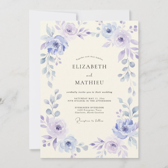 Convite Casamento Pétala Lavanda Azul-marinho (Frente)