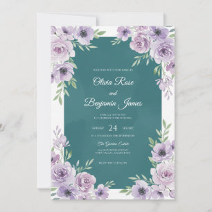 Convite Casamento Pétala Lavanda Azul-Verde Suave