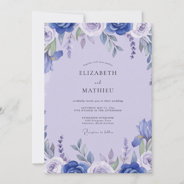 Convite Casamento Pétala Lavanda Cobalto (Frente)