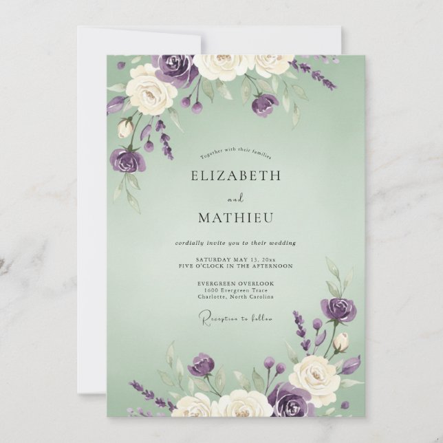 Convite Casamento Pétala Lavanda Maresia (Frente)