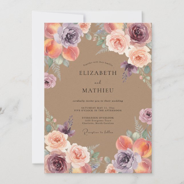 Convite Casamento Pétala Lavanda Mocha (Frente)