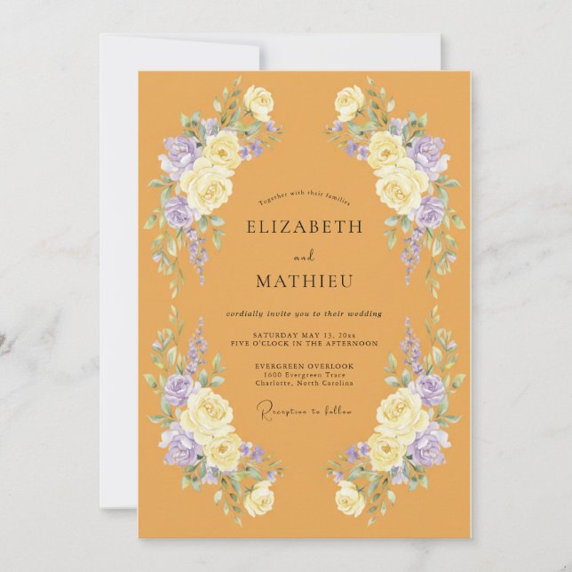 Convite Casamento Pétala Lilás Âmbar (Frente)