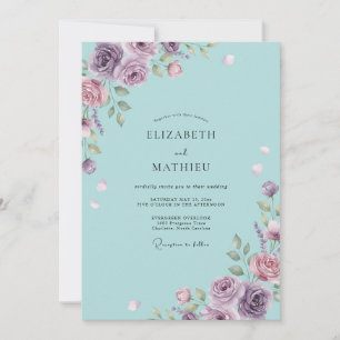 Convite Casamento Pétala Lilás Aqua