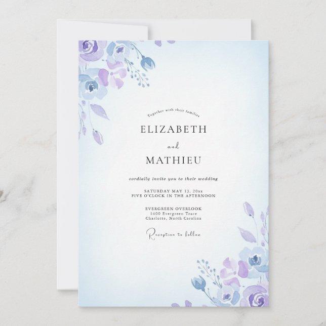 Convite Casamento Pétala Lilás Centáurea (Frente)