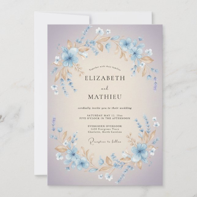 Convite Casamento Pétala Lilás Champagne (Frente)