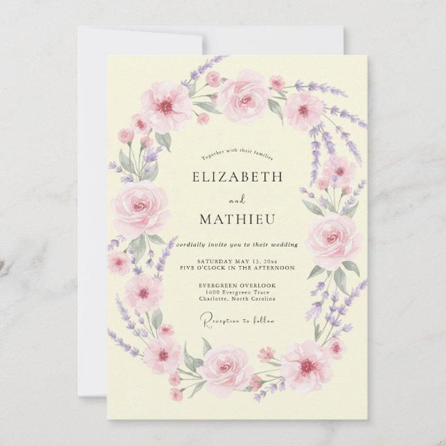 Convite Casamento Pétala Lilás Creme (Frente)