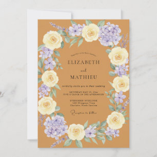 Convite Casamento Pétala Lilás Dourado Quente