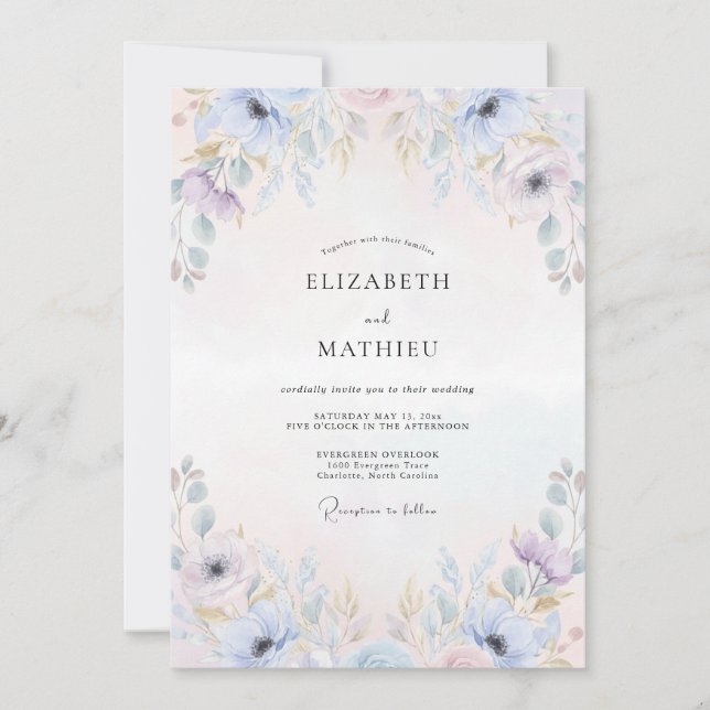 Convite Casamento Pétala Lilás em Pó (Frente)