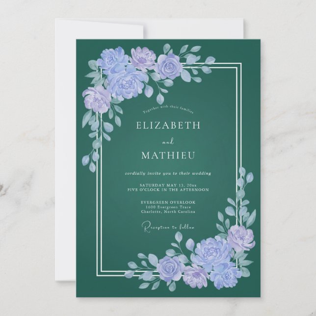 Convite Casamento Pétala Lilás Esmeralda (Frente)