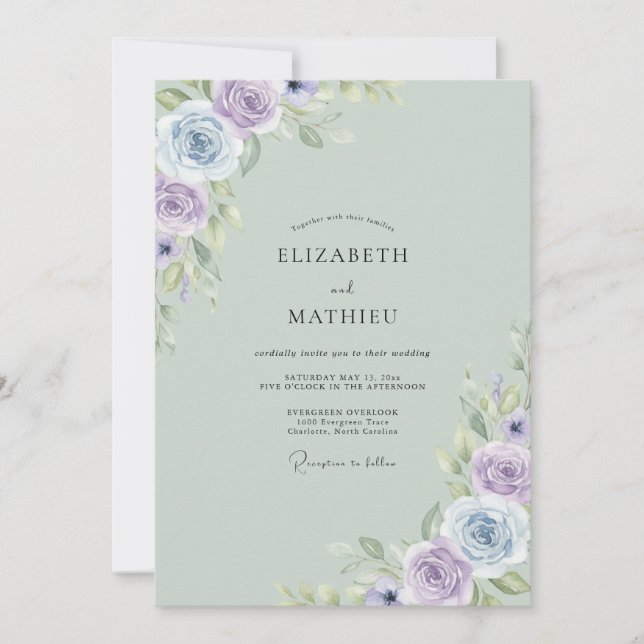 Convite Casamento Pétala Lilás Macia Menta (Frente)