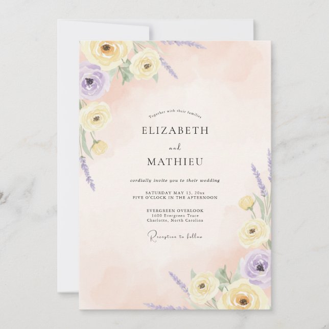 Convite Casamento Pétala Lilás Manteiga (Frente)