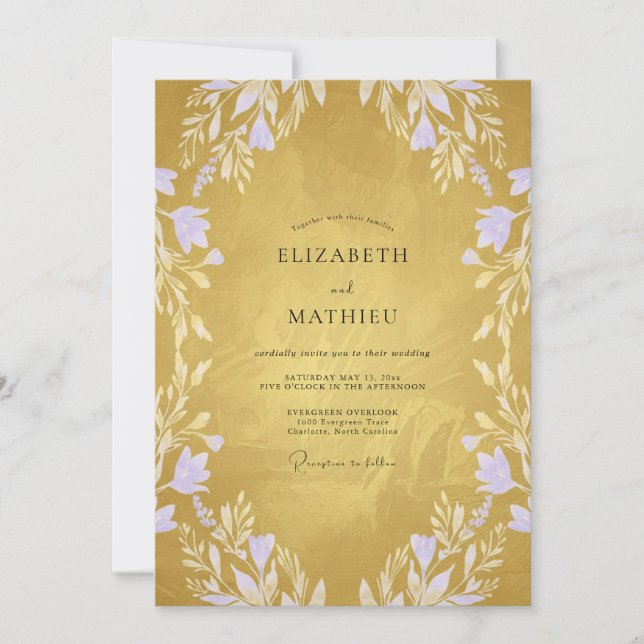 Convite Casamento Pétala Lilás Ouro Macio (Frente)