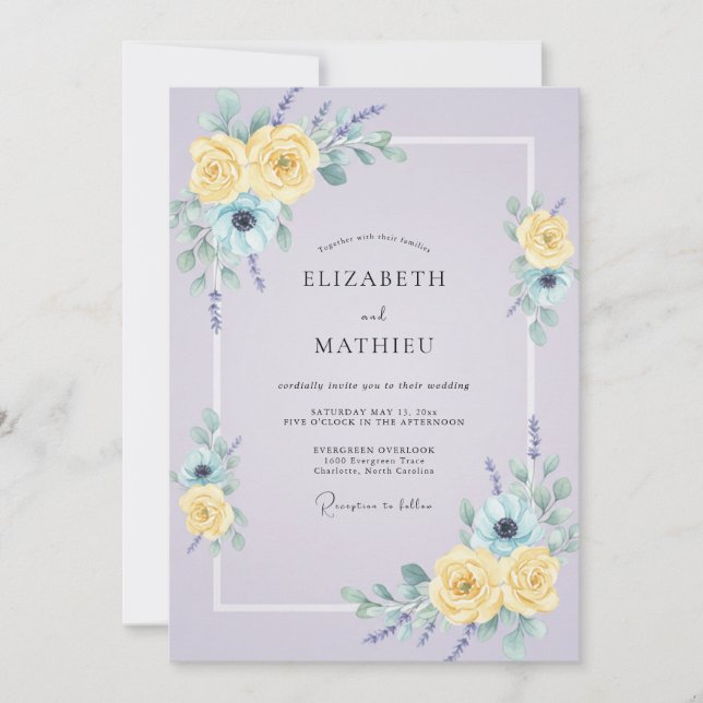Convite Casamento Pétala Lilás Pálido (Frente)