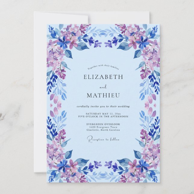 Convite Casamento Pétala Lilás Pálido Periwinkle (Frente)
