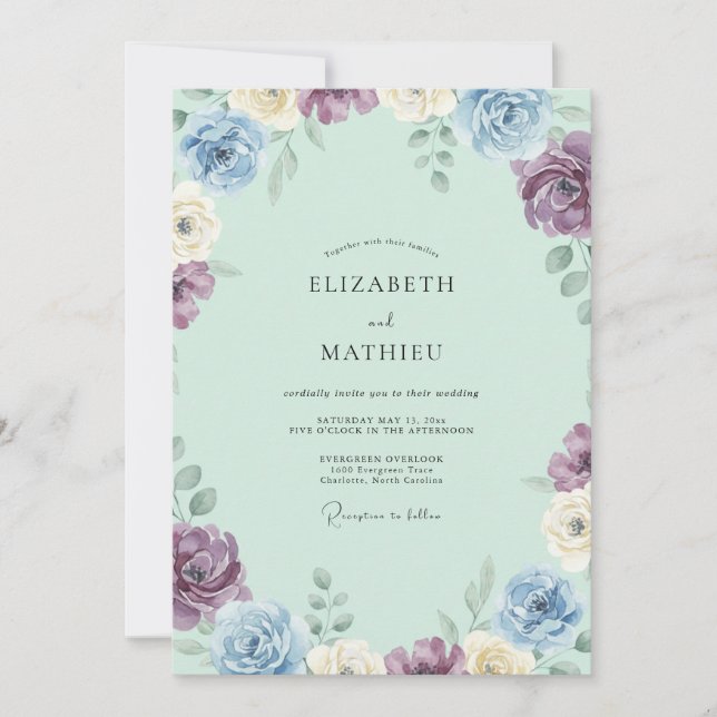 Convite Casamento Pétala Lilás Roxo-azulado (Frente)