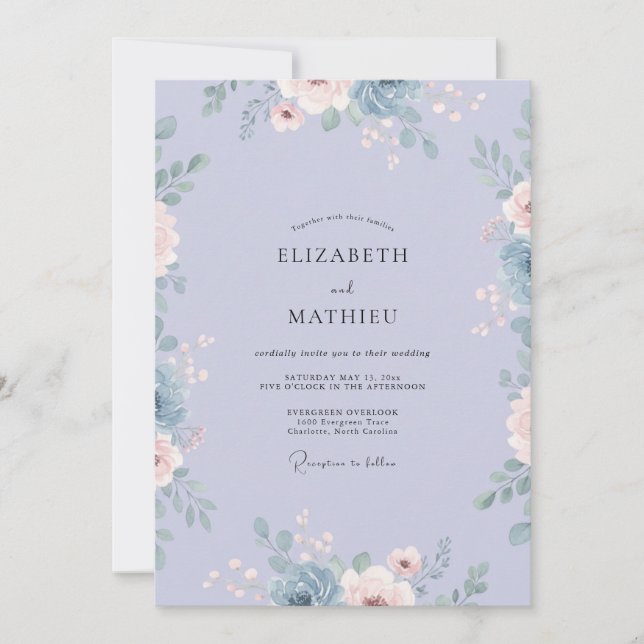 Convite Casamento Pétala Macia Periwinkle (Frente)