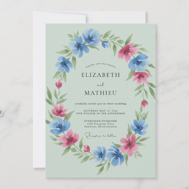 Convite Casamento Pétala Magenta Centáurea (Frente)