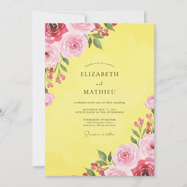 Convite Casamento Pétala Magenta Limão (Frente)