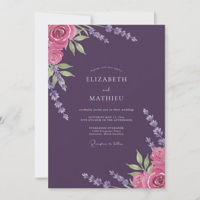 Convite Casamento Pétala Magenta Luxuosa (Frente)