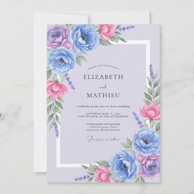 Convite Casamento Pétala Magenta Periwinkle (Frente)