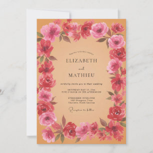 Convite Casamento Pétala Magenta Pêssego