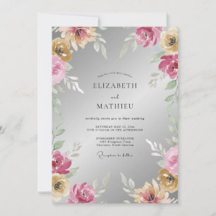 Convite Casamento Pétala Magenta Prata