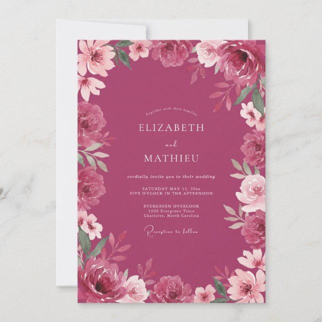 Convite Casamento Pétala Magenta Profundo (Frente)