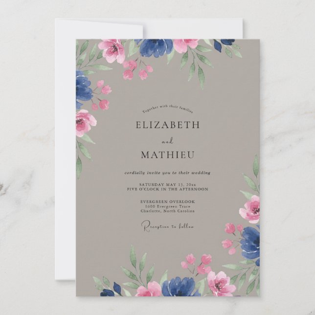 Convite Casamento Pétala Magenta Taupe (Frente)
