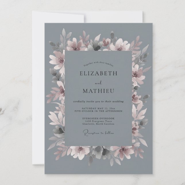 Convite Casamento Pétala Malva Ardósia (Frente)