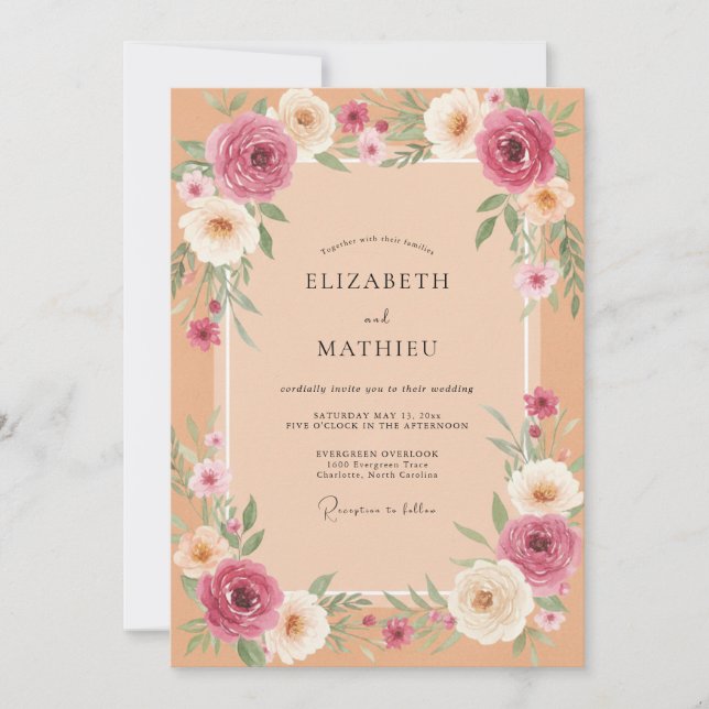 Convite Casamento Pétala Malva Damasco (Frente)