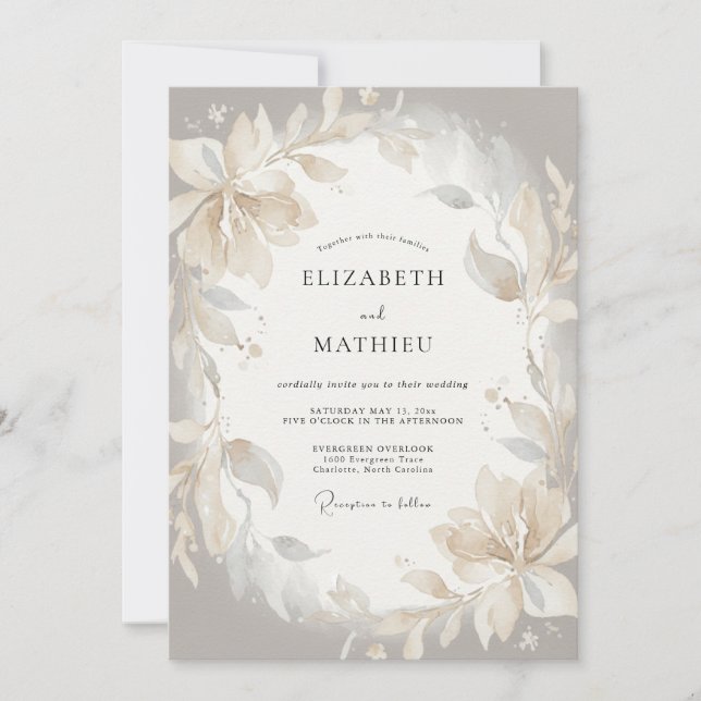 Convite Casamento Pétala Marfim Champanhe (Frente)
