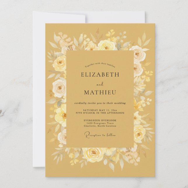 Convite Casamento Pétala Ocre Dourado (Frente)