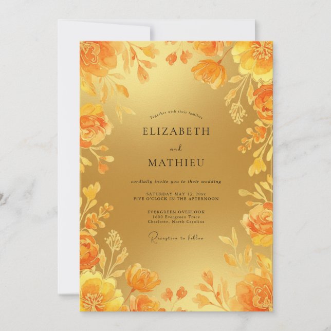 Convite Casamento Pétala Ocre Dourado (Frente)