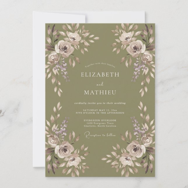 Convite Casamento Pétala Oliva Malva (Frente)